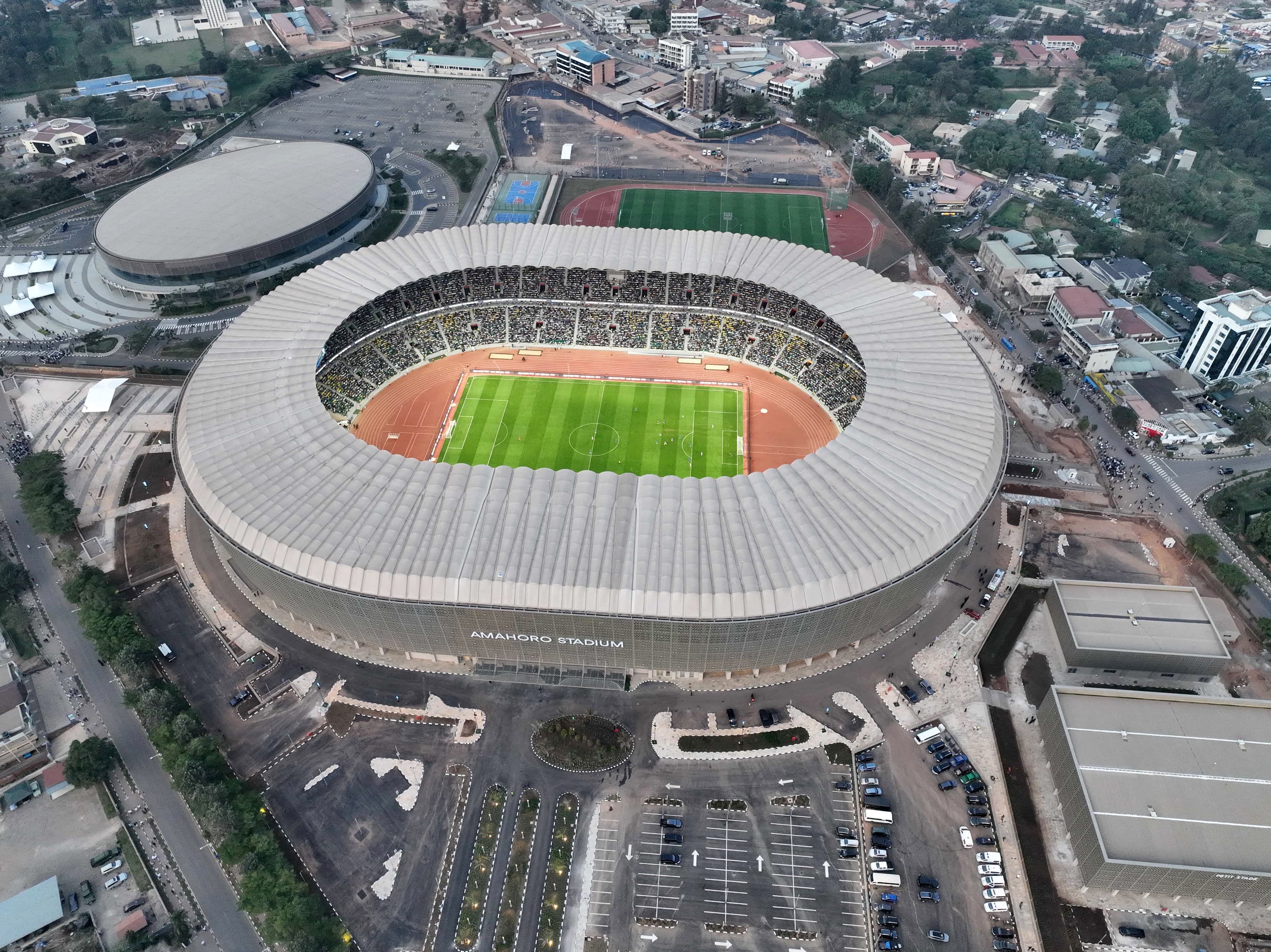 Residential apartment complex with orange buildings